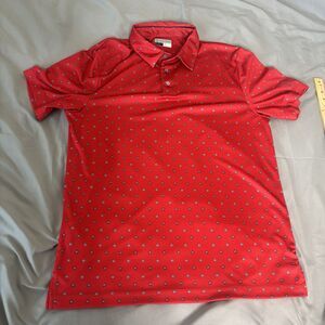 Pga Tour Men's Athletic Fit Stars & Stripes Printed Golf Polo Shirt  Red Large
